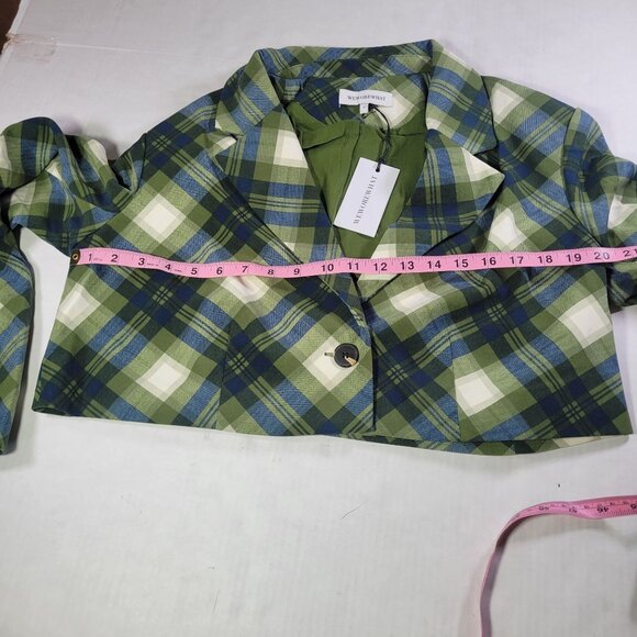 WeWoreWhat Women Green Plaid Cropped Blazer Jacket Size Small - Picture 7 of 10